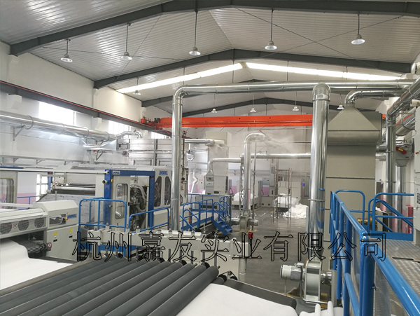 顺龙纺织无纺布车间安装“辉达注册”高压微雾加湿器！